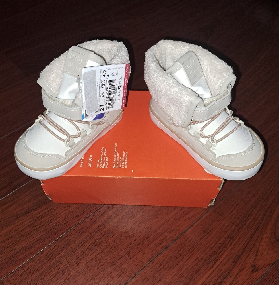 🆕️Zara Infants Beige Sherpa-lined Hi-Top Sneaker/Boots  (21) 4.5 US